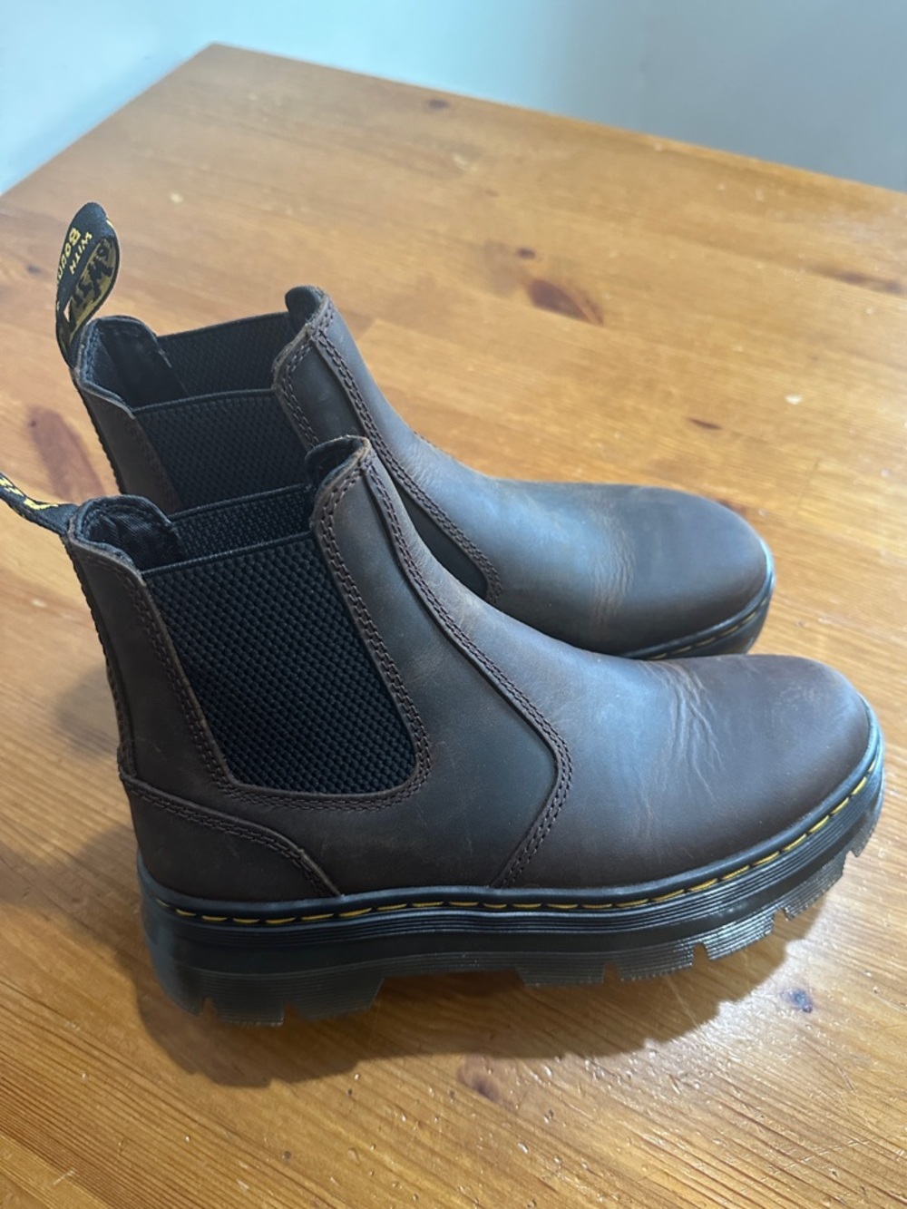 Dr. Martens Brown Leather Chelsea Boot with Yellow Stitching - Picture 3 of 10